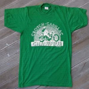 True Vintage 80s Biker TShirt Funny Print on Green